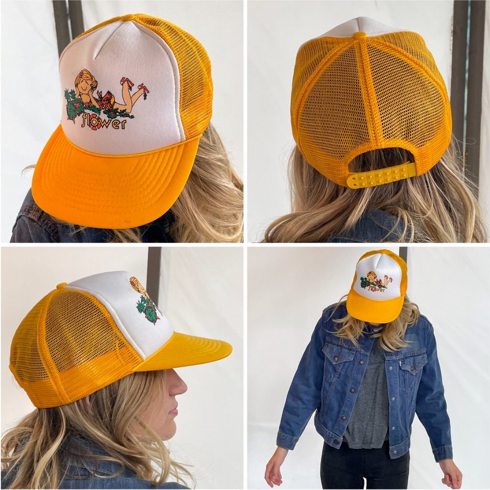 Vintage Mohr's 60s Flower Power Girl Snapback Trucker Hat - One Size Fits Most